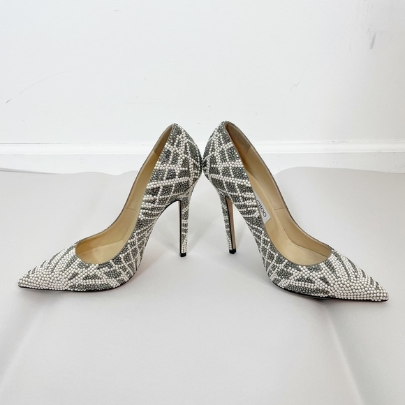 Jimmy Choo Anouk Pearl Crystal Suede Embellished Heel Pumps - Picture 4 of 8